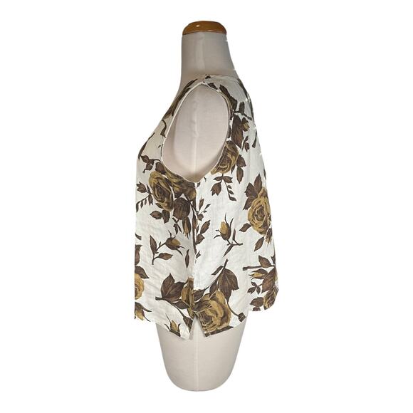 Hot Cotton 100% Linen White Green Rose Twin Set Small Tank High Waisted Pants - Picture 5 of 14